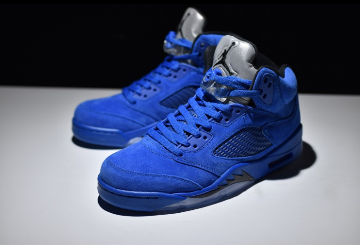 New Air Jordan 5 Retro Blue Suede Game Royal Black Shoes